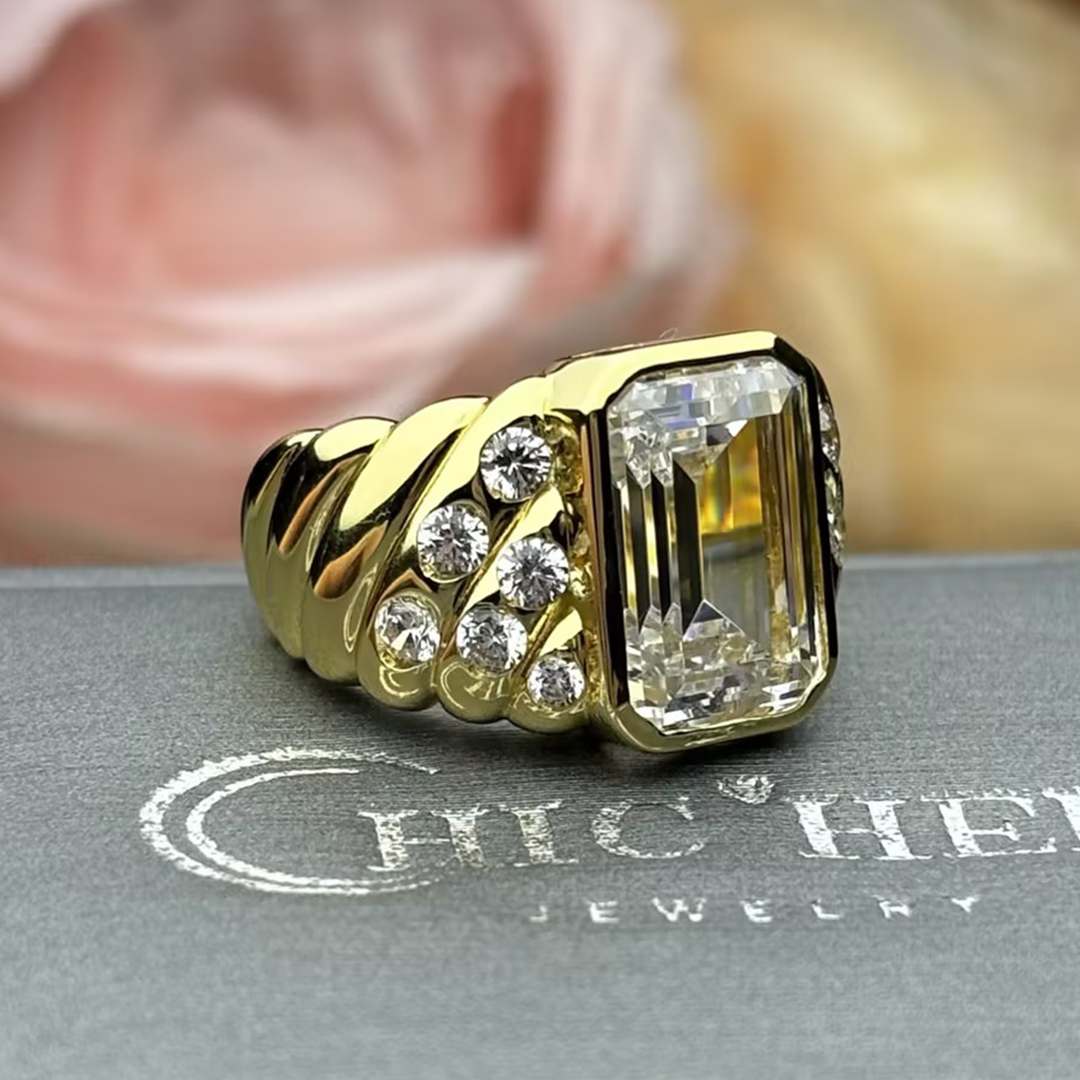 Original Design - 4ct Emerald Cut White Sapphire Engagement Ring