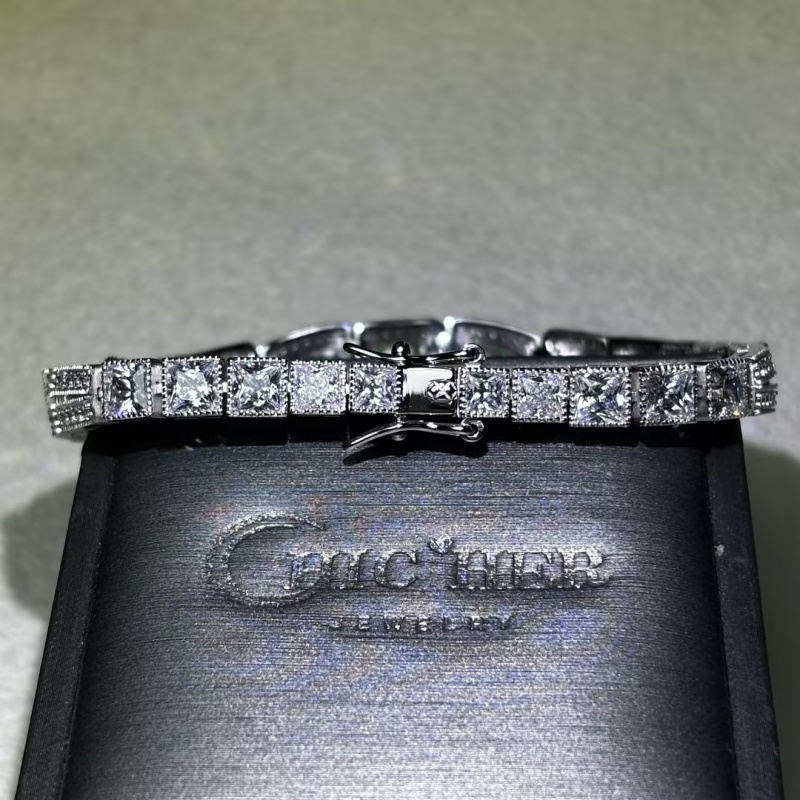 Art Deco Asscher & Shield Cut White Sapphire Bracelet