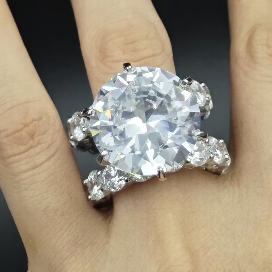 8ct Round Cut White Sapphire Split Shank Engagement Ring