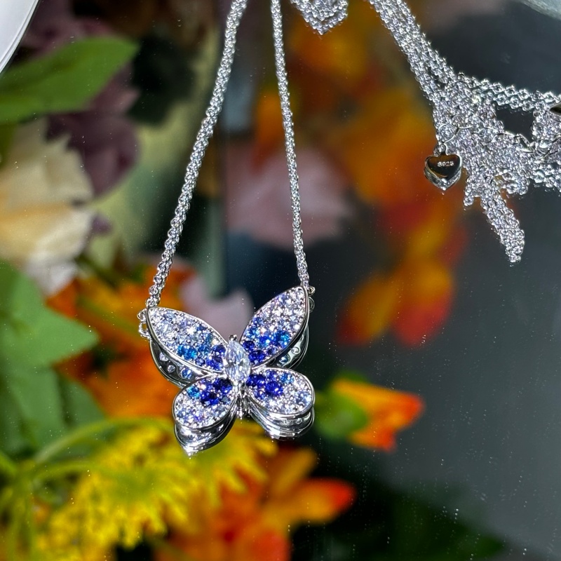 Marquise Cut White & Round Cut Multicolor Sapphire Butterfly Necklace