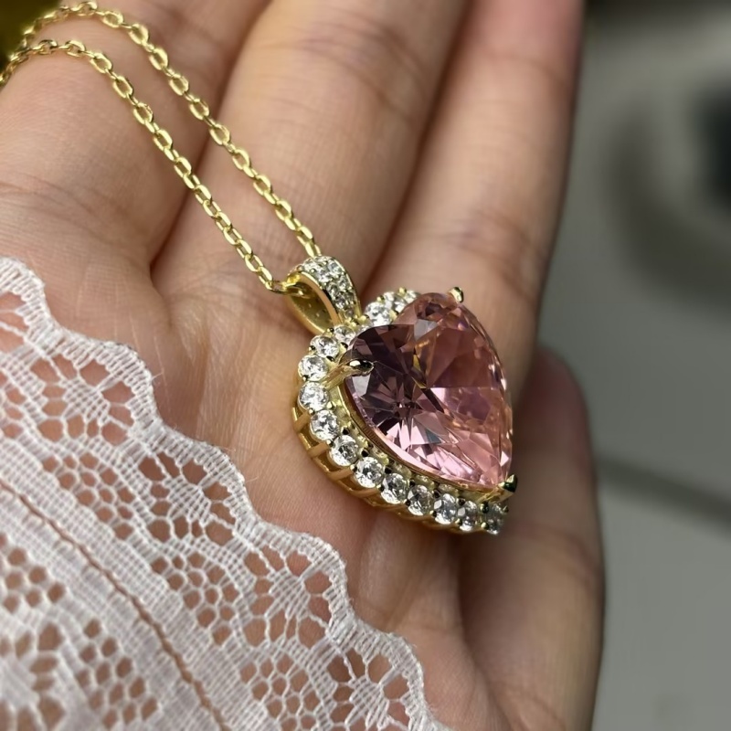 8ct Heart Cut Pink Sapphire Necklace