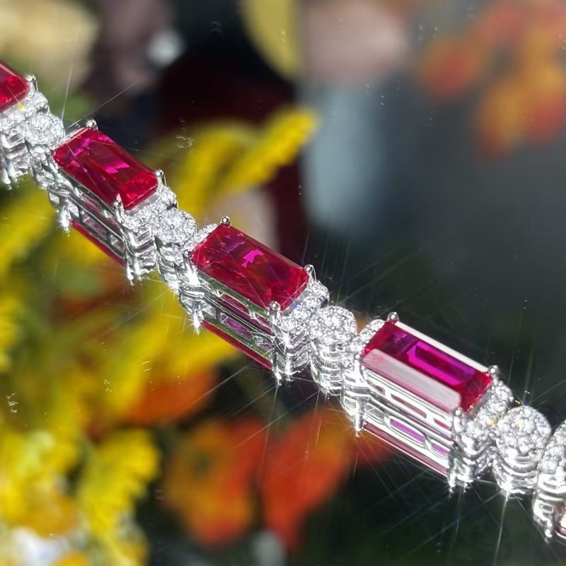 Emerald Cut Rose & Round Cut White Sapphire Bracelet