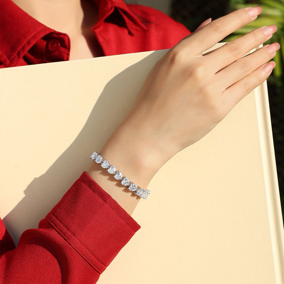 Heart Cut White Sapphire Tennis Chain Bracelet 