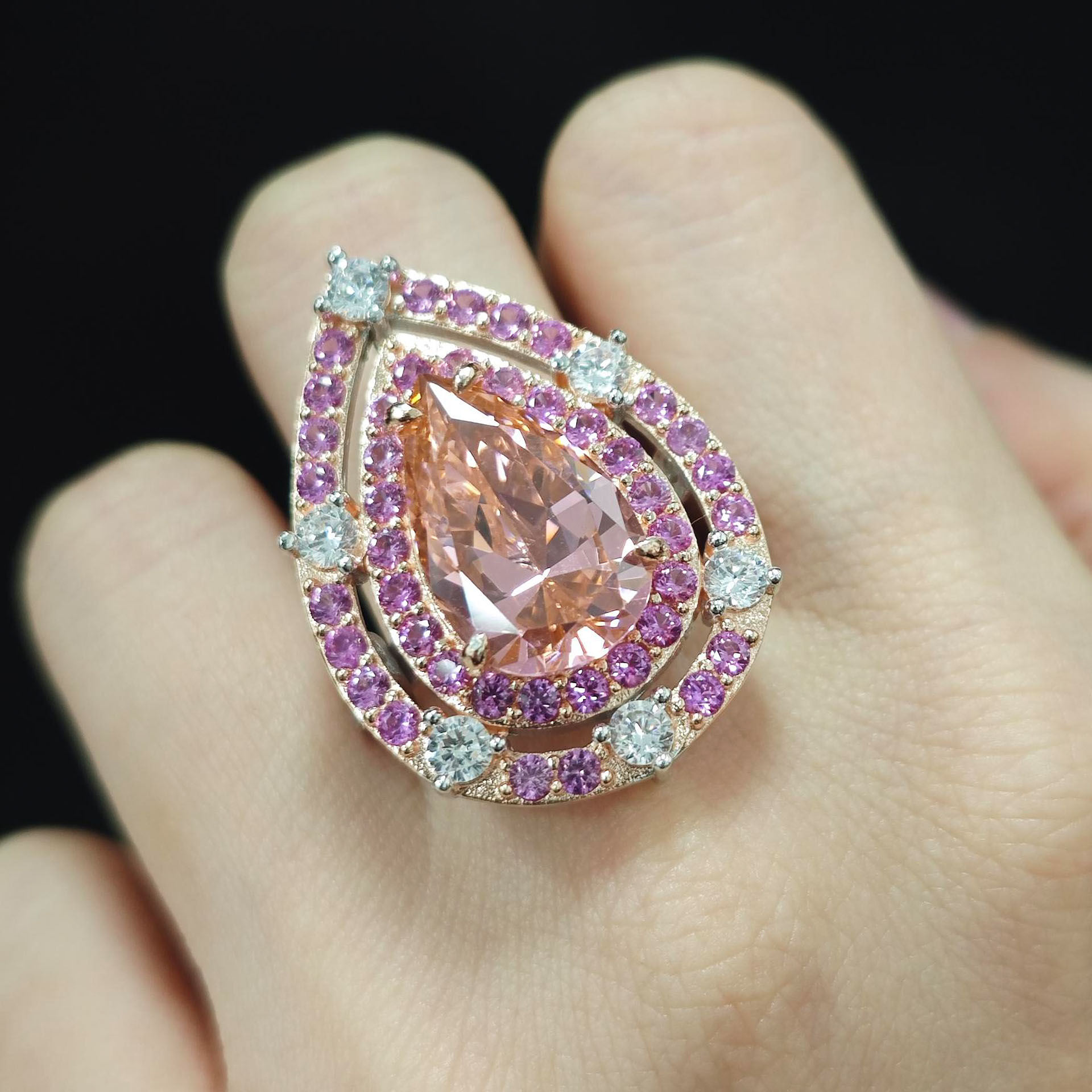 5ct Halo Pear Cut Pink Sapphire Engagement Ring