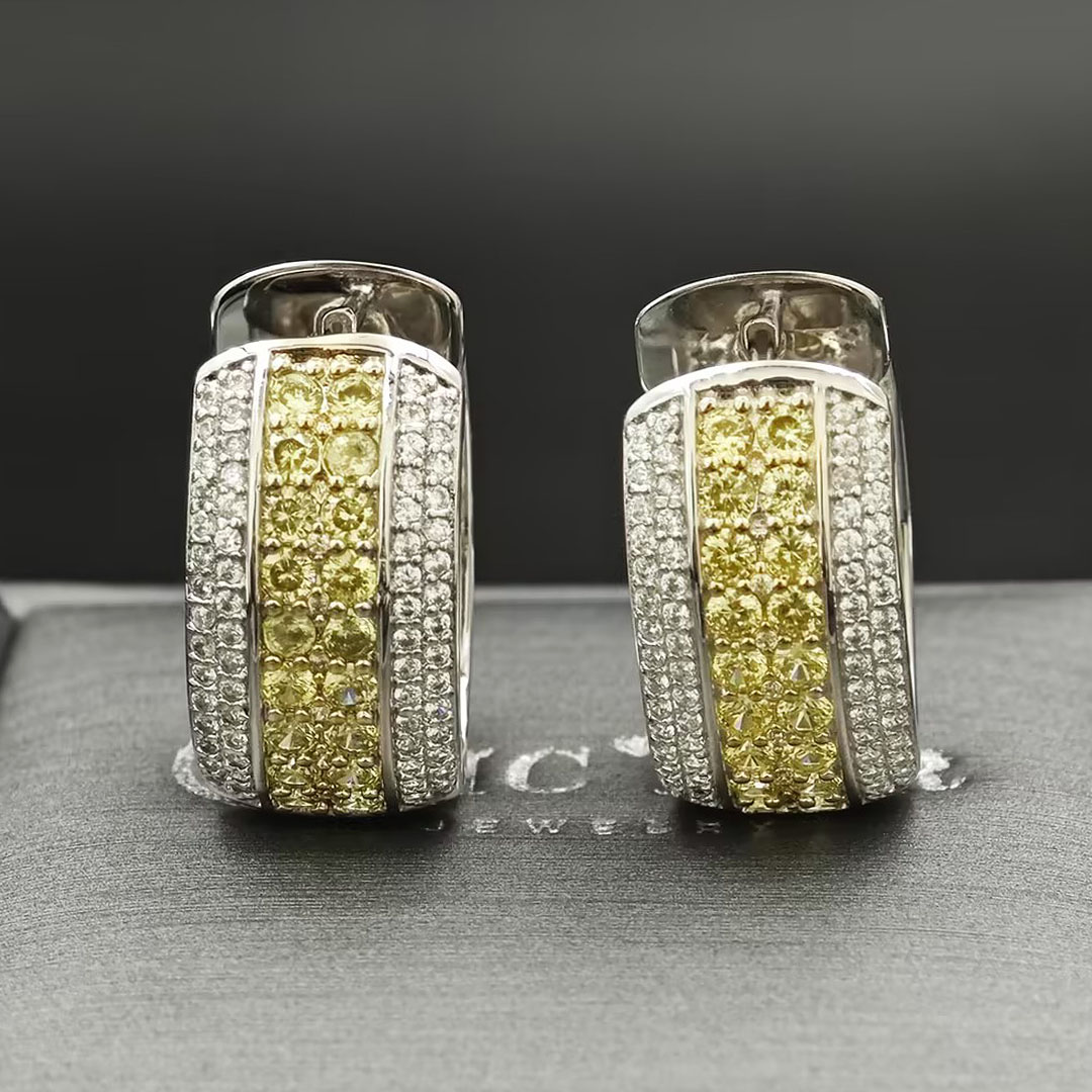 1.82ct Two-Tone Gold Yellow Diamond Hoop Earrings
