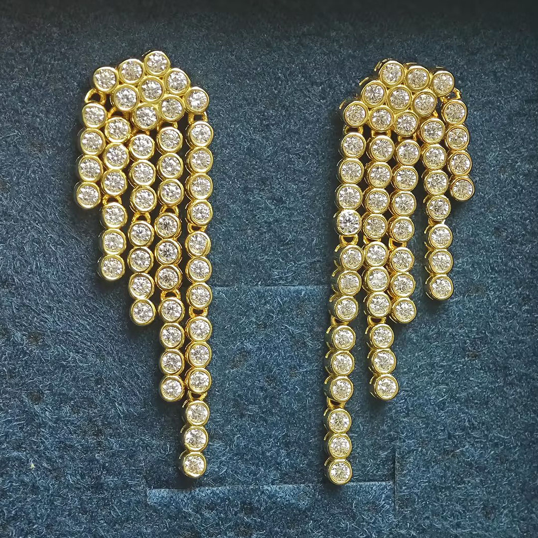 Round Cut Bezel Setting Five Lines Diamond Dangle Earrings