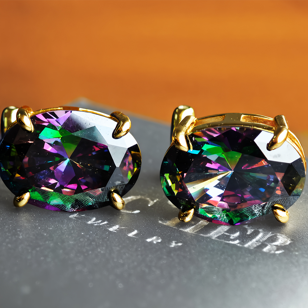 Oval Mystic Topaz Stud Earrings 14K Yellow Gold