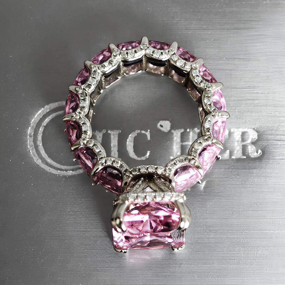 Under Halo 8ct Radiant Cut Pink Sapphire Engagement Ring