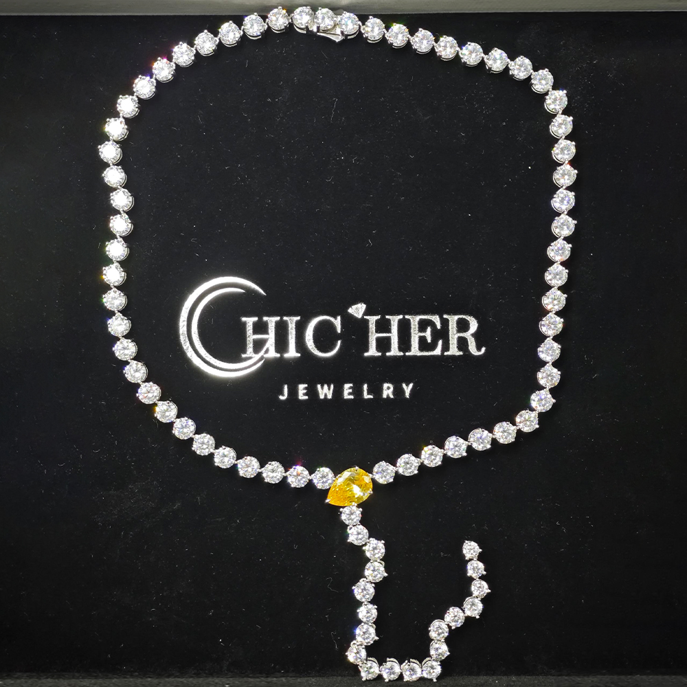 Fashion Round Cut White Sapphire Statement Necklace