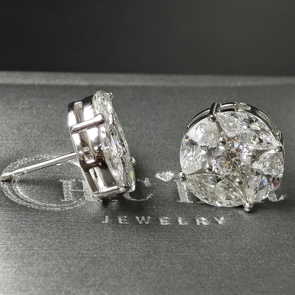 Brilliant Marquise&Round Cut White Sapphire Stud Earrings