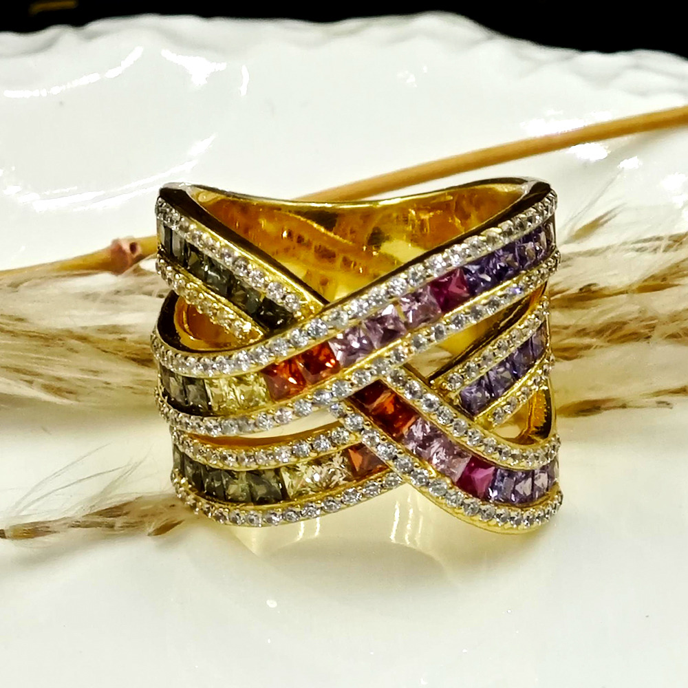 Bypass Design 6.2ct Princess Cut Rainbow Sapphire Wedding Band