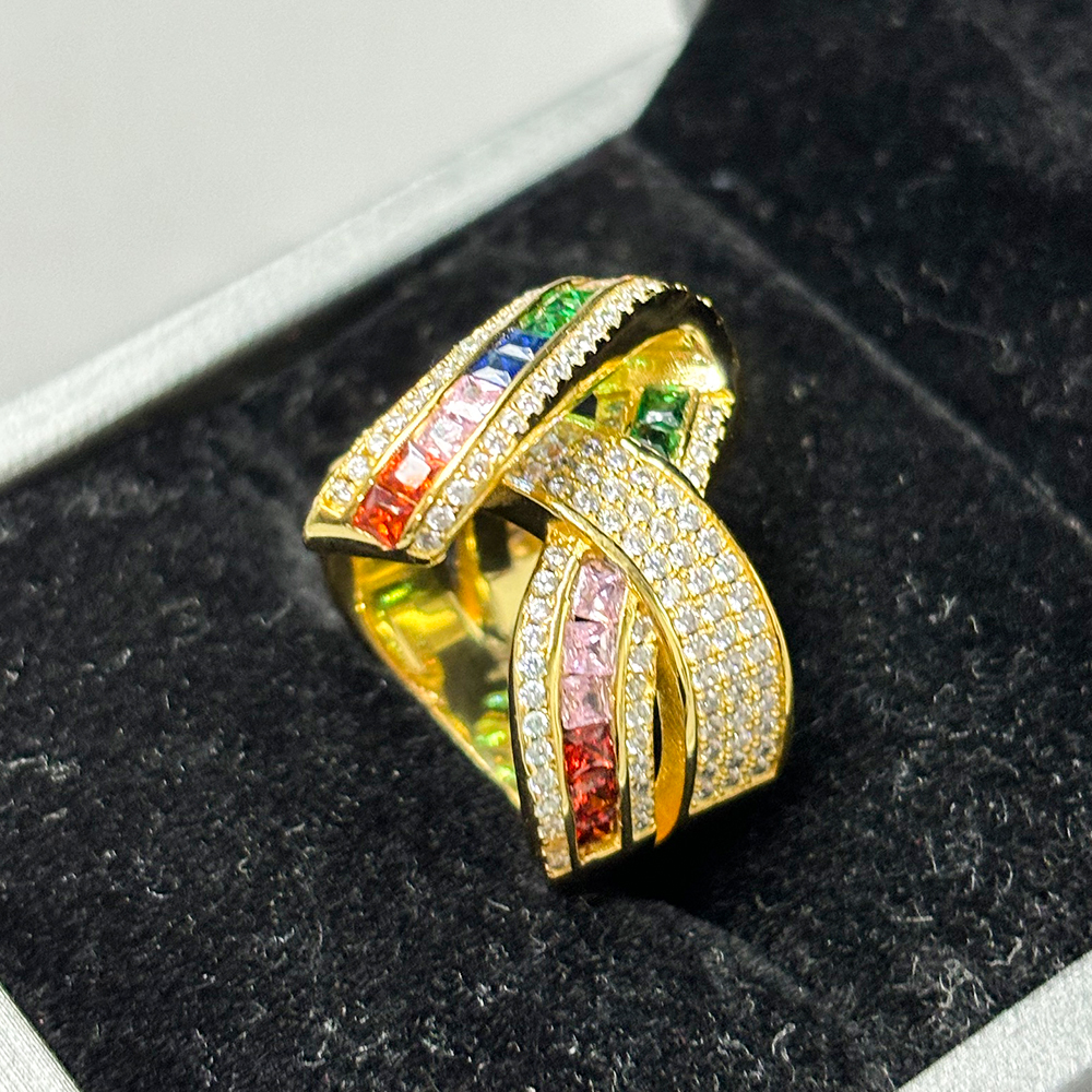 4.35ct Ribbon design Princess Cut Rainbow Sapphire Ring