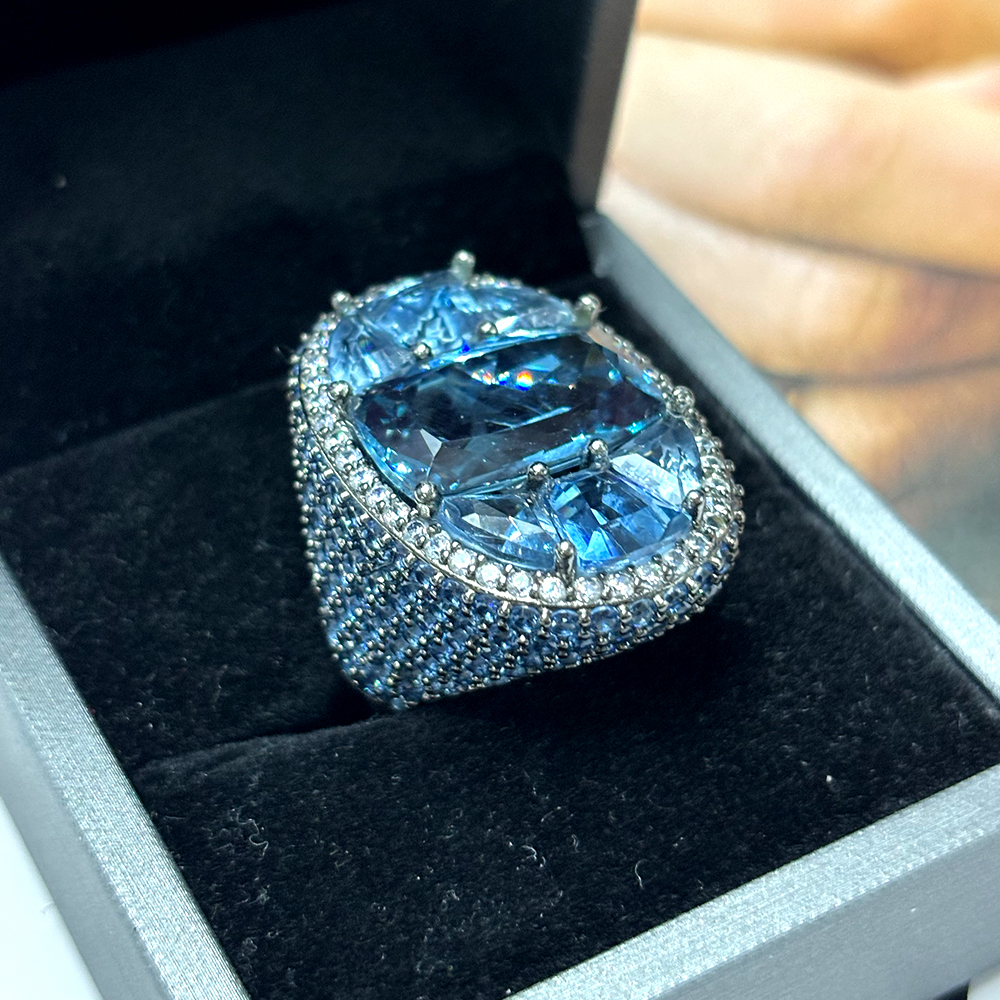 Gradient Sapphire Earrings & Aquamarine Ring Jewelry Set/2pcs