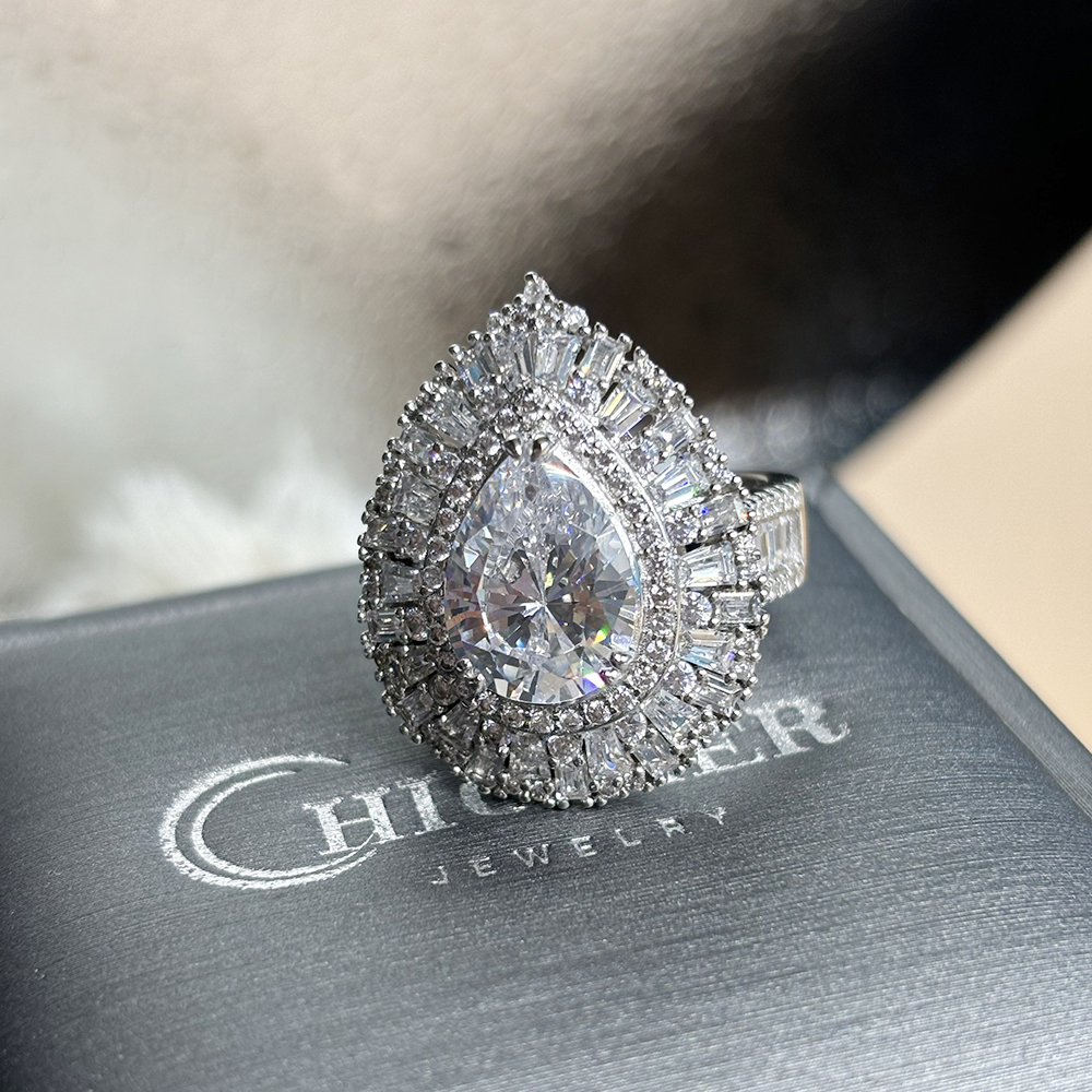 Brilliant Halo 5ct Pear Cut Diamond Cocktail Ring