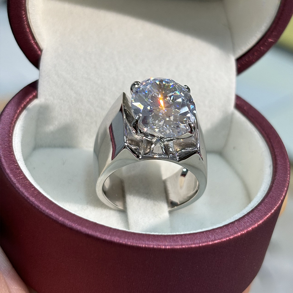 5ct Channel Setting Oval Cut White Sapphire Men's Ring