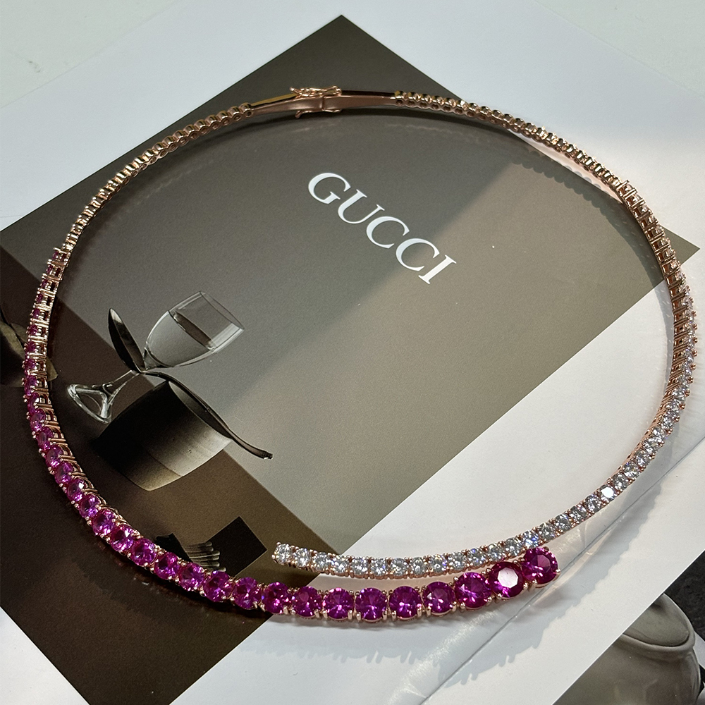 Two Tone Pink&White Sapphire Open Choker Necklace