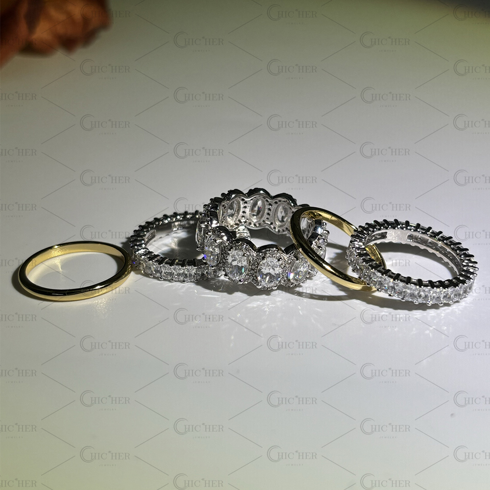 8.75ct Cushion Cut White Sapphire Stacking Ring Set/ 5pcs