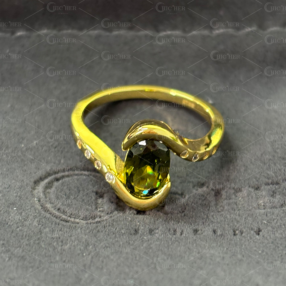 Bypass Design 4ct Oval Cut Tourmaline Green Sapphire Engagement Ring