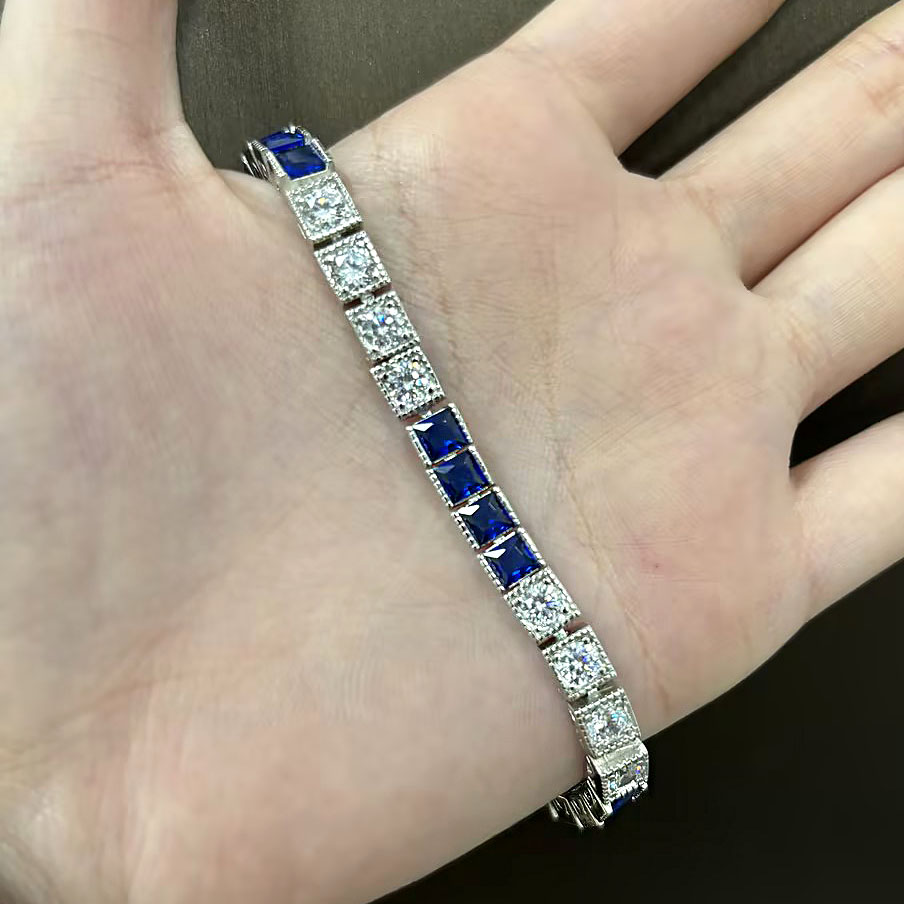 Round&Radiant Cut Blue Sapphire Bracelet