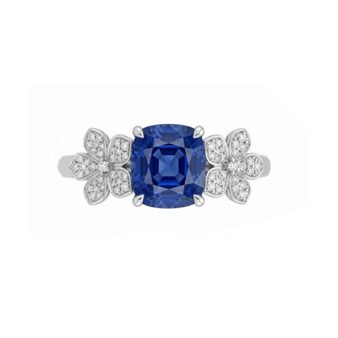 Original Design - 3ct Cushion Cut Blue Sapphire Engagement Ring