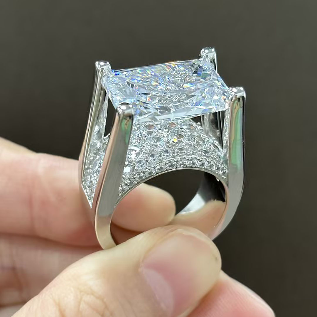4ct East-west Design Radiant Cut White Sapphire Ring