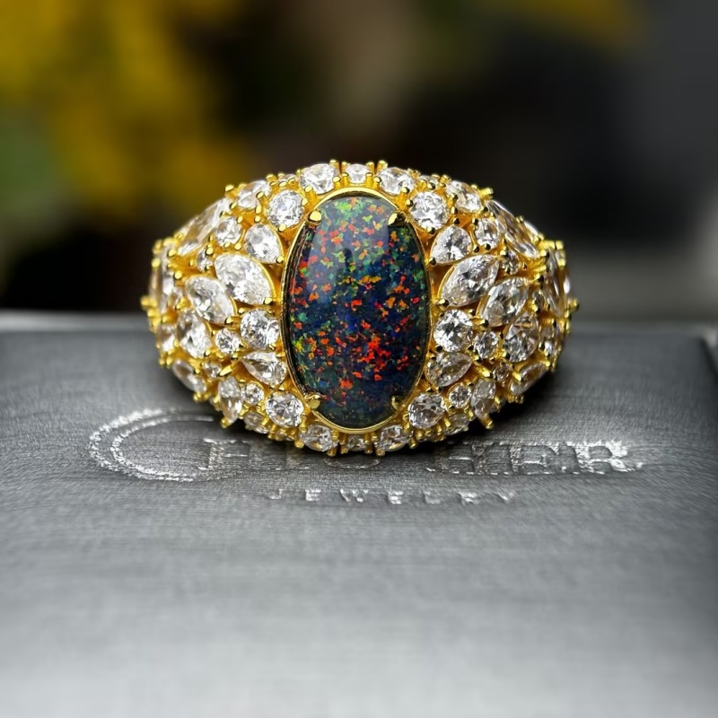 6.75ct Oval Cut Black Opal Sapphire Cocktail Ring