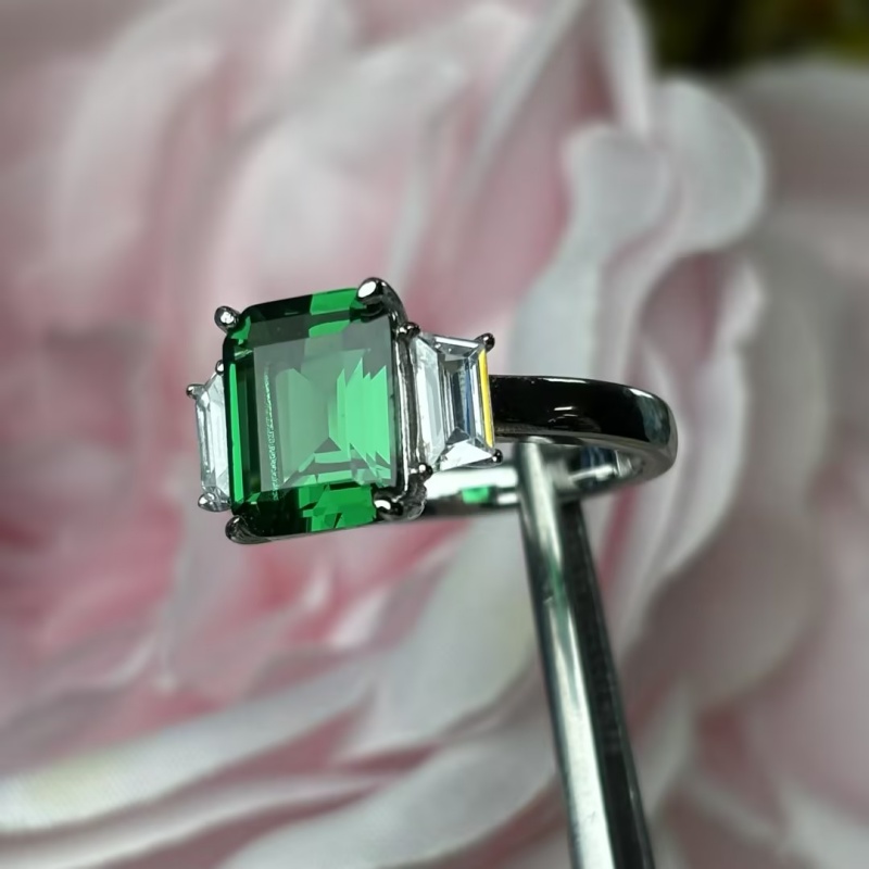3ct Emerald Sapphire Three-Stone Engagement Ring