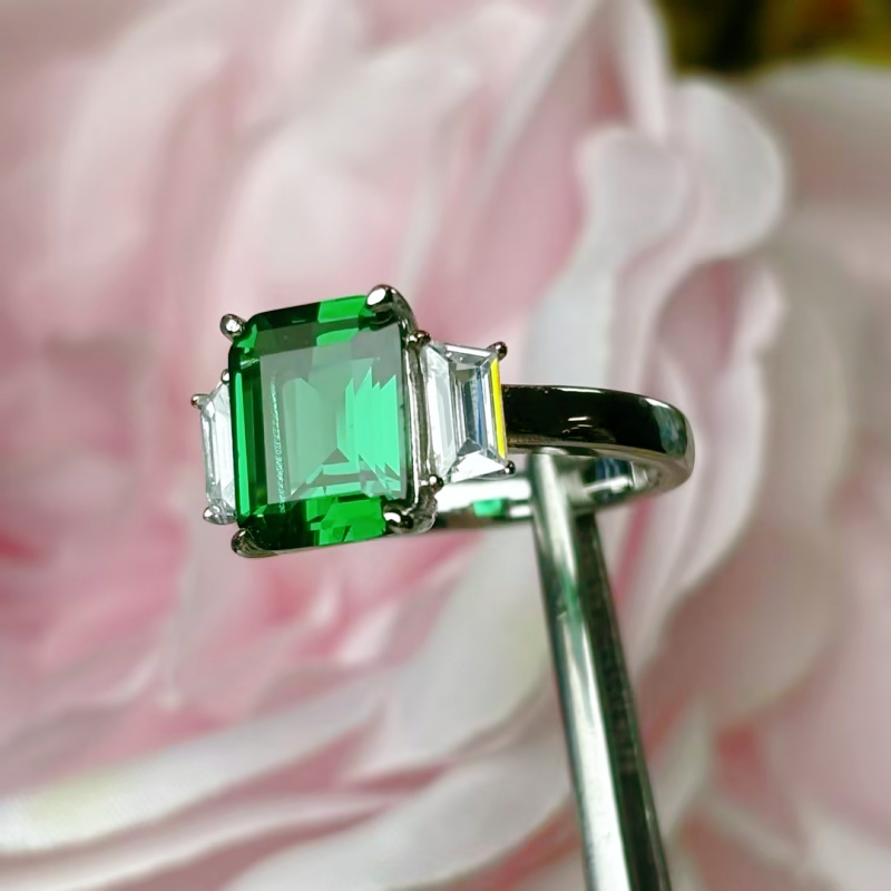 3ct Emerald Sapphire Three-Stone Engagement Ring