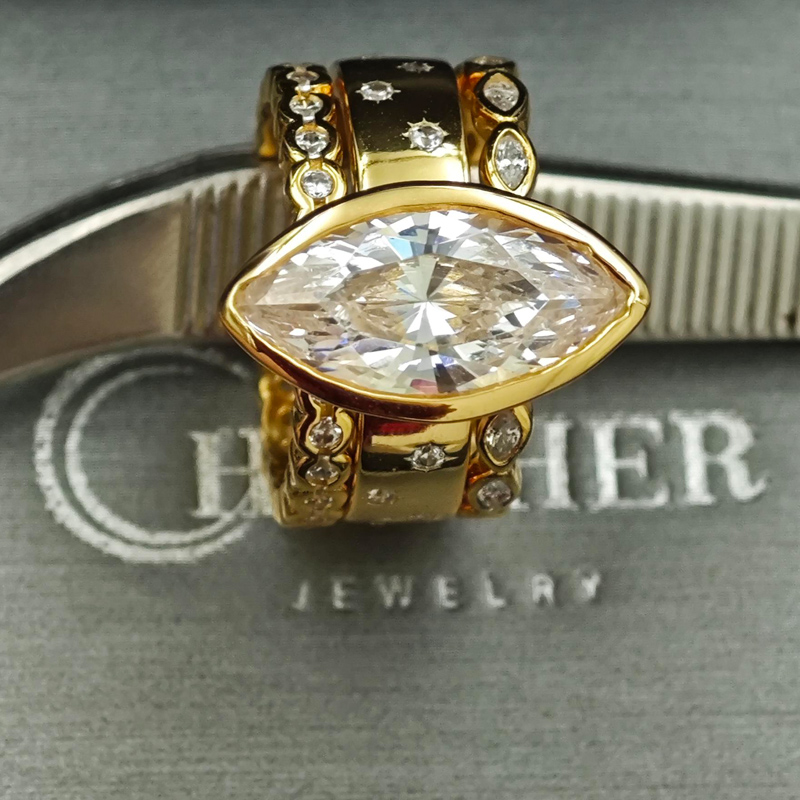 Bezel Setting 4ct Marquise Cut White Sapphire Wedding Set/3pcs