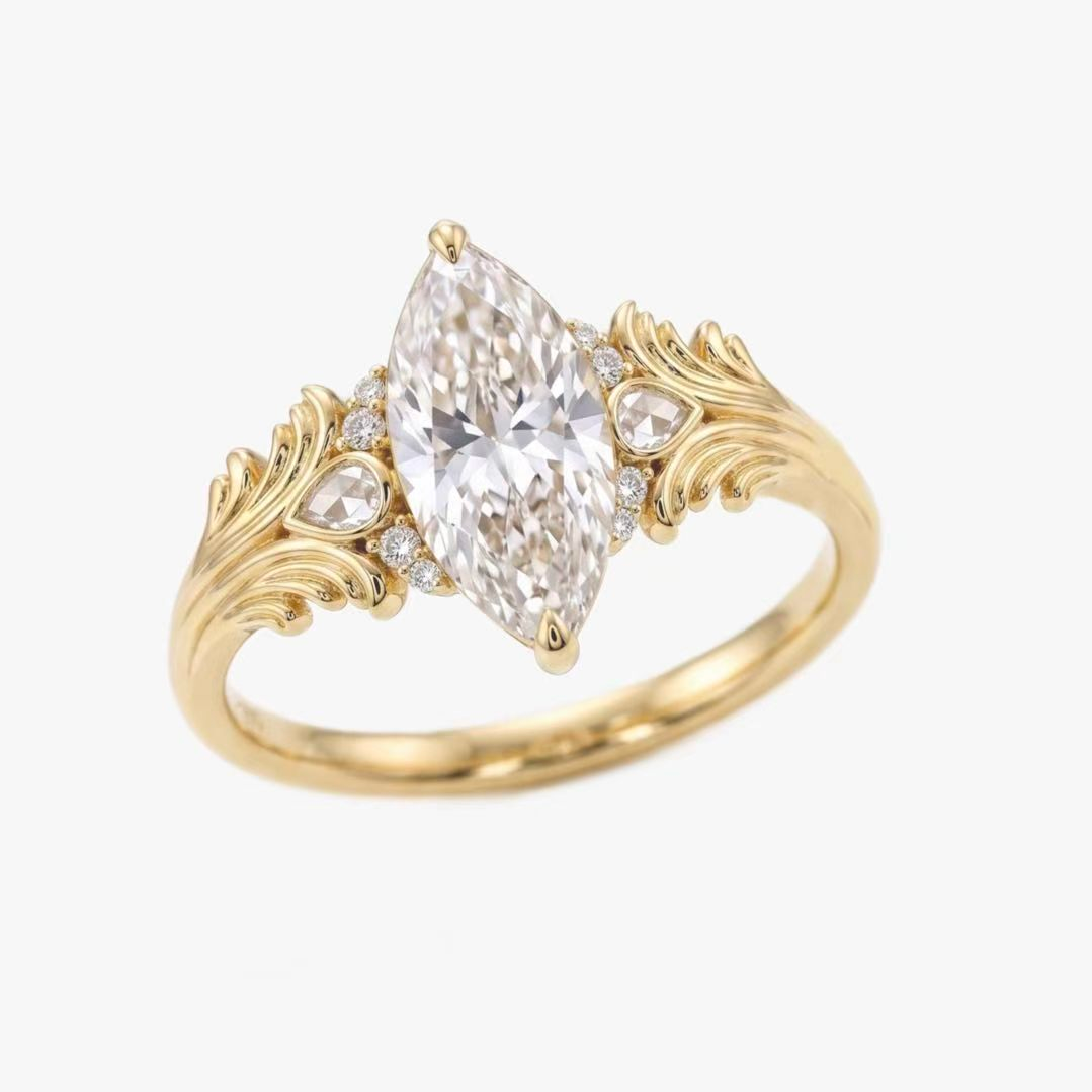 Original Design - 3ct Marquise Cut White Moissanita Engagement Ring