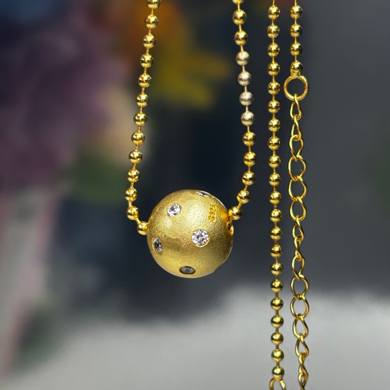 Round Cut White Sapphire Spherical Pendant Necklace