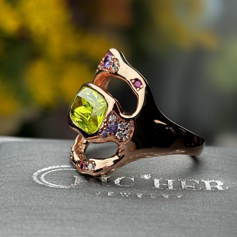 3.25ct Emerald Cut Apple Green Sapphire Multicolor Setting Cocktail Ring