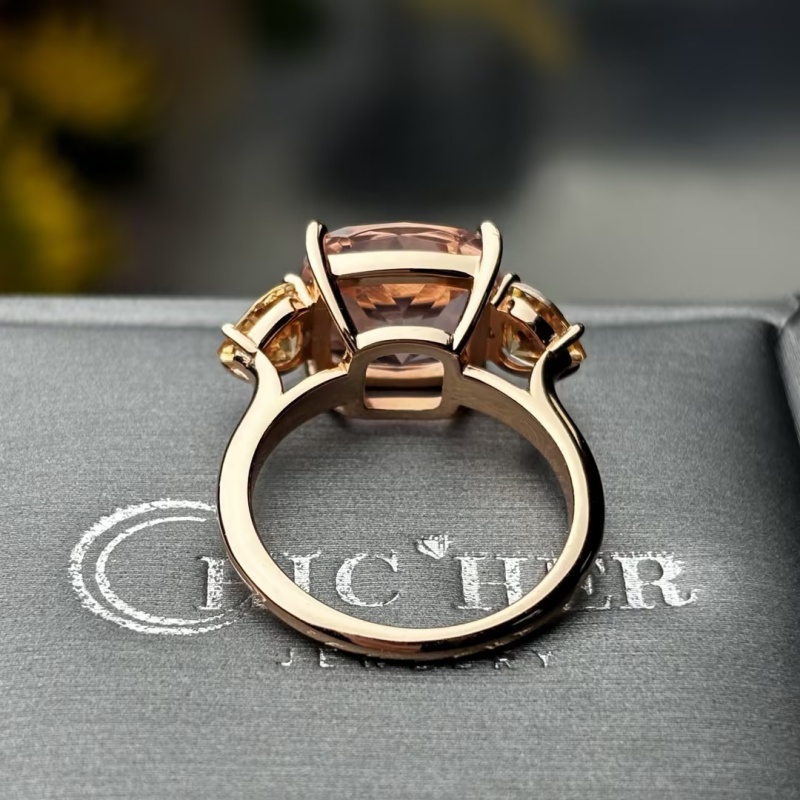 4ct Cushion Cut PInk Sapphire Three Stone Engagement Ring