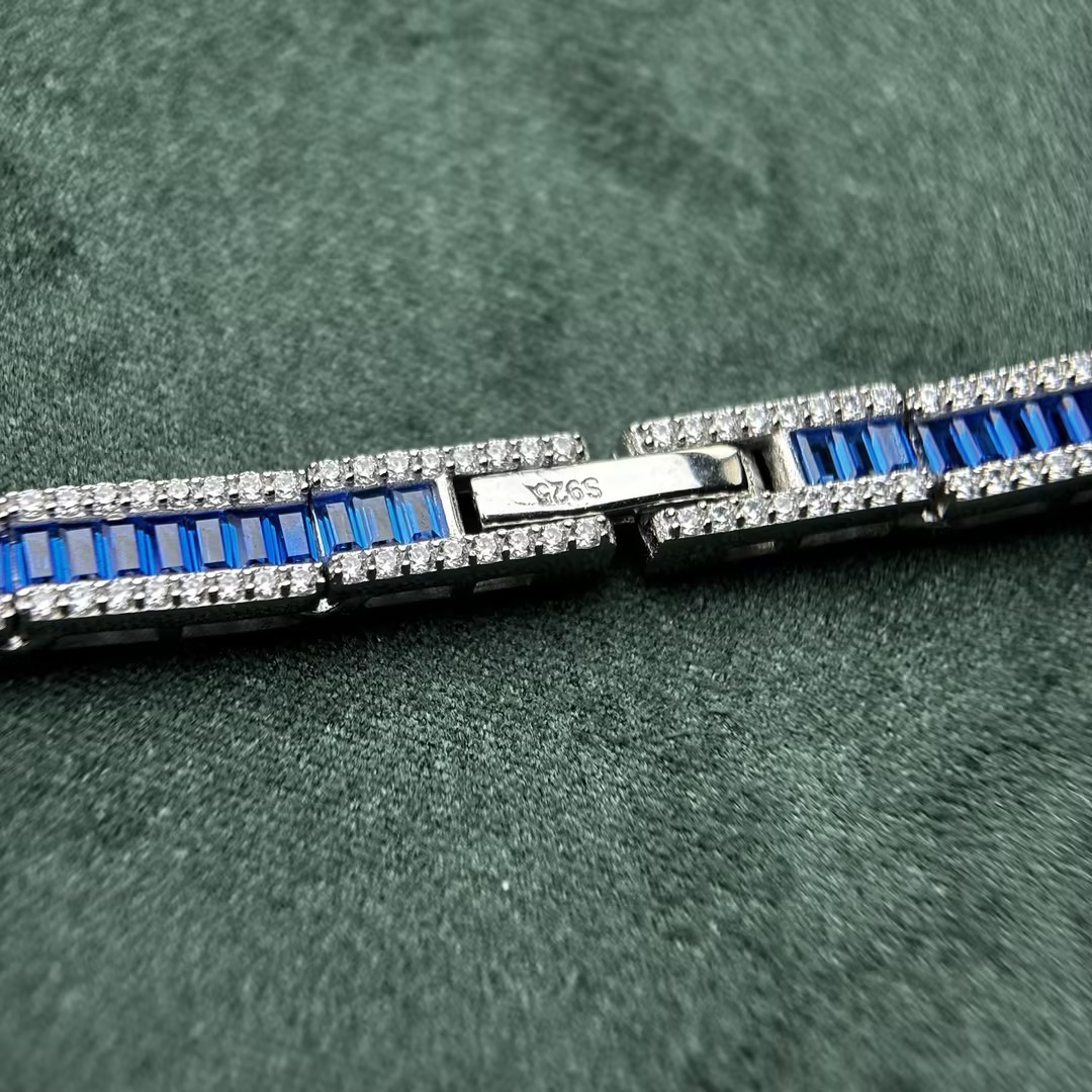 Fashion Baguette Cut Blue / Green Sapphire Tight Knot Necklace(2 Color Options)