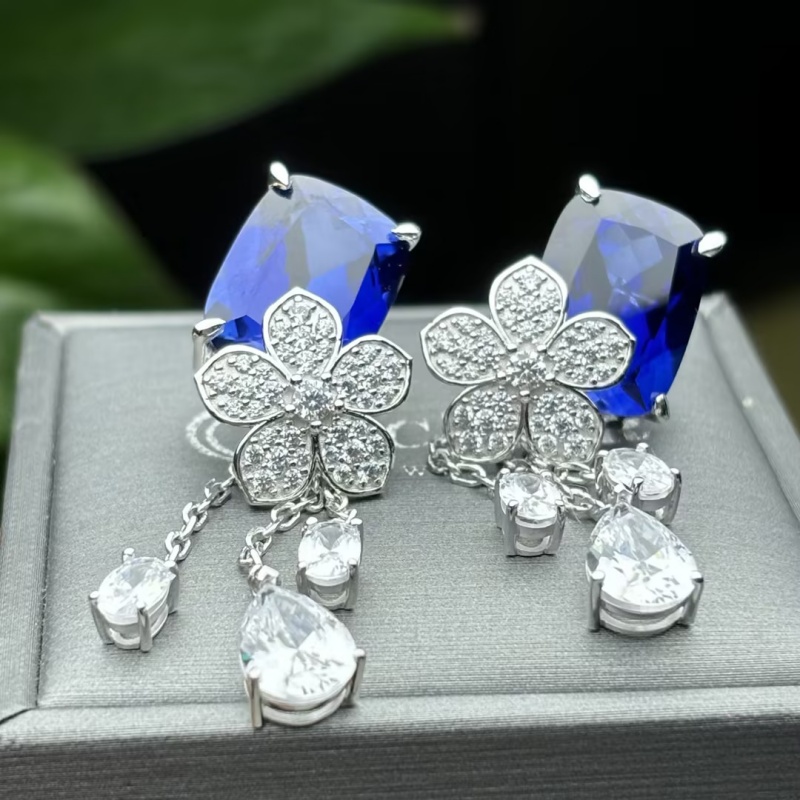 Original Design - 4.5ctw Cushion Cut  Blue Sapphire Dangle Earrings