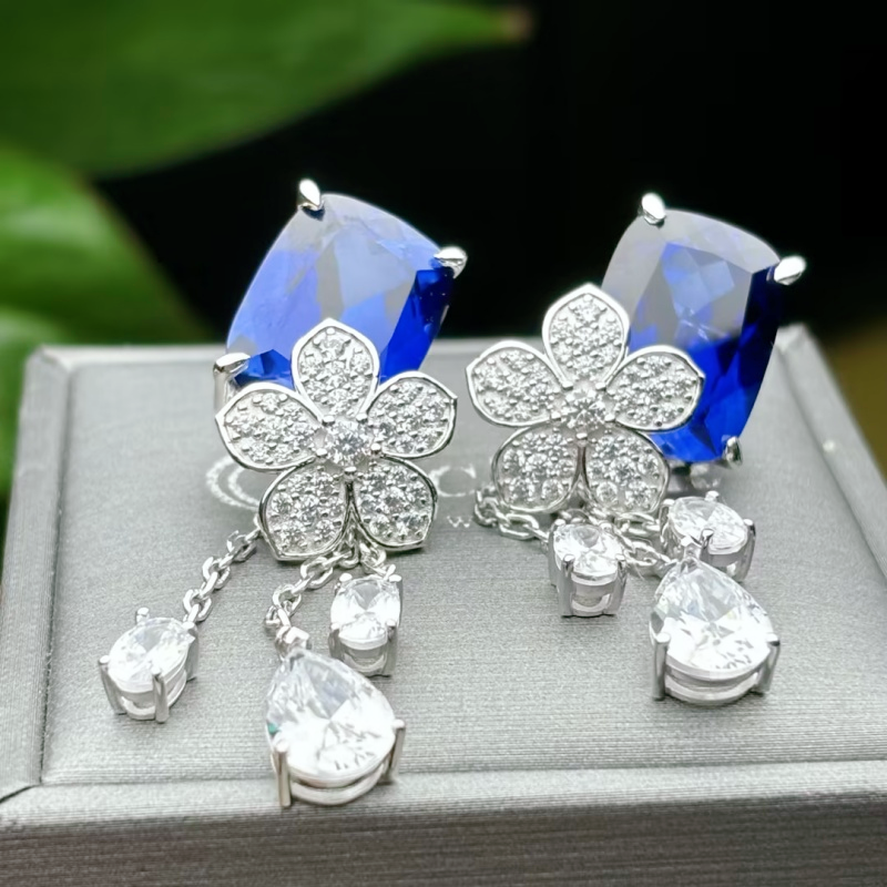 Original Design - 4.5ctw Cushion Cut  Blue Sapphire Dangle Earrings