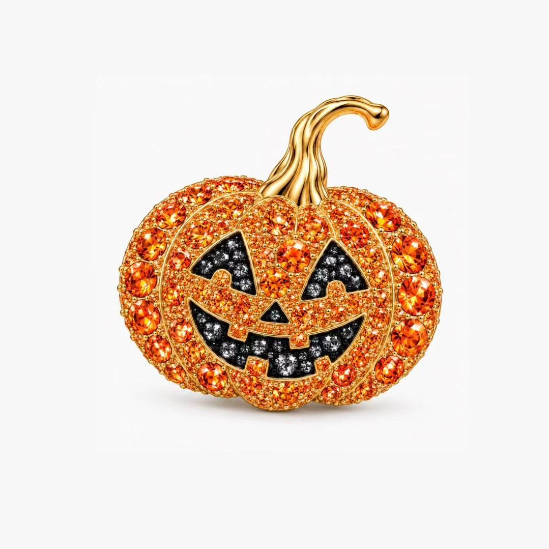 Original Design - Hallowmas Round Cut Orange Sapphire Pumpkin Brooch