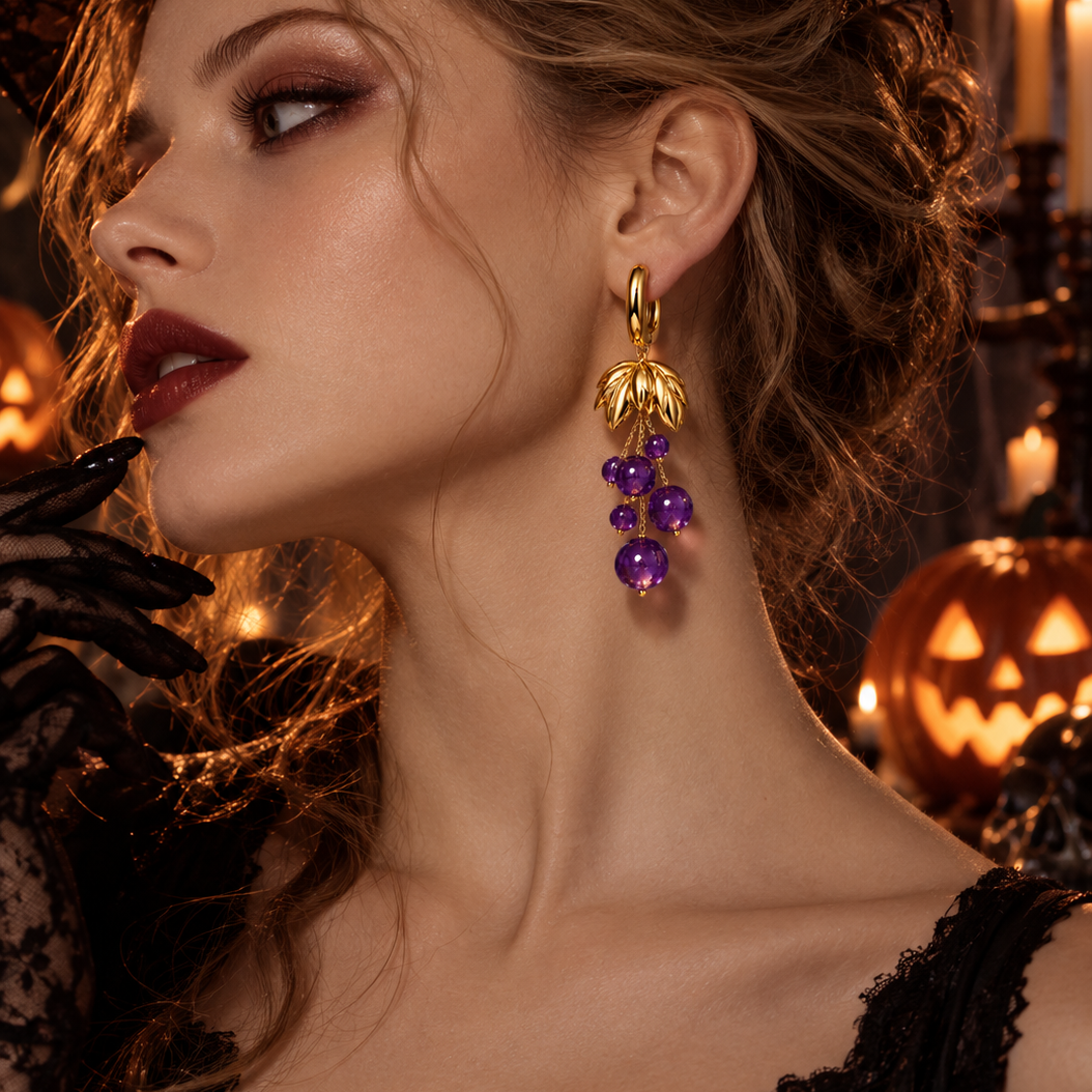 Original Design - Round Cut Amethyst Sapphire Dangle Earrings - 1 Pair