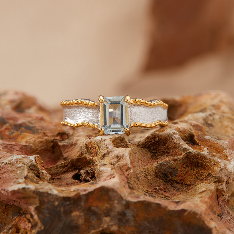 2.64ct Emerald Cut Multicolor Sapphire Brushed Adjustable Solitaire Ring (5 Color Options)