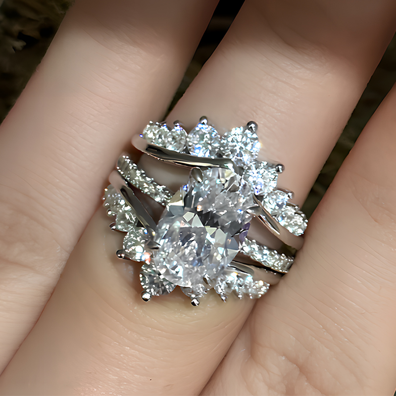 Split Shank 4ct Oval Cut White Sapphire Wedding Set