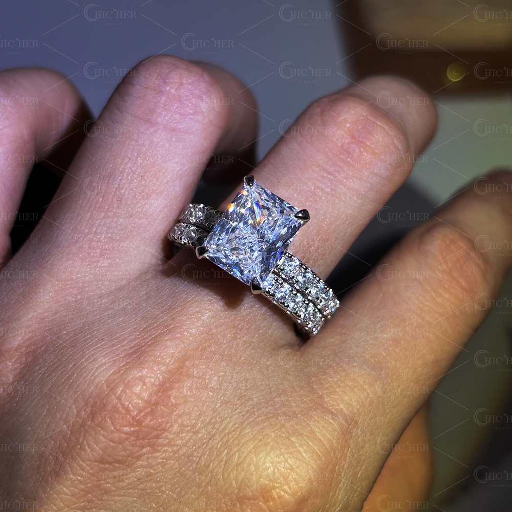 4ct Radiant Cut White Sapphire Stackable Ring Set