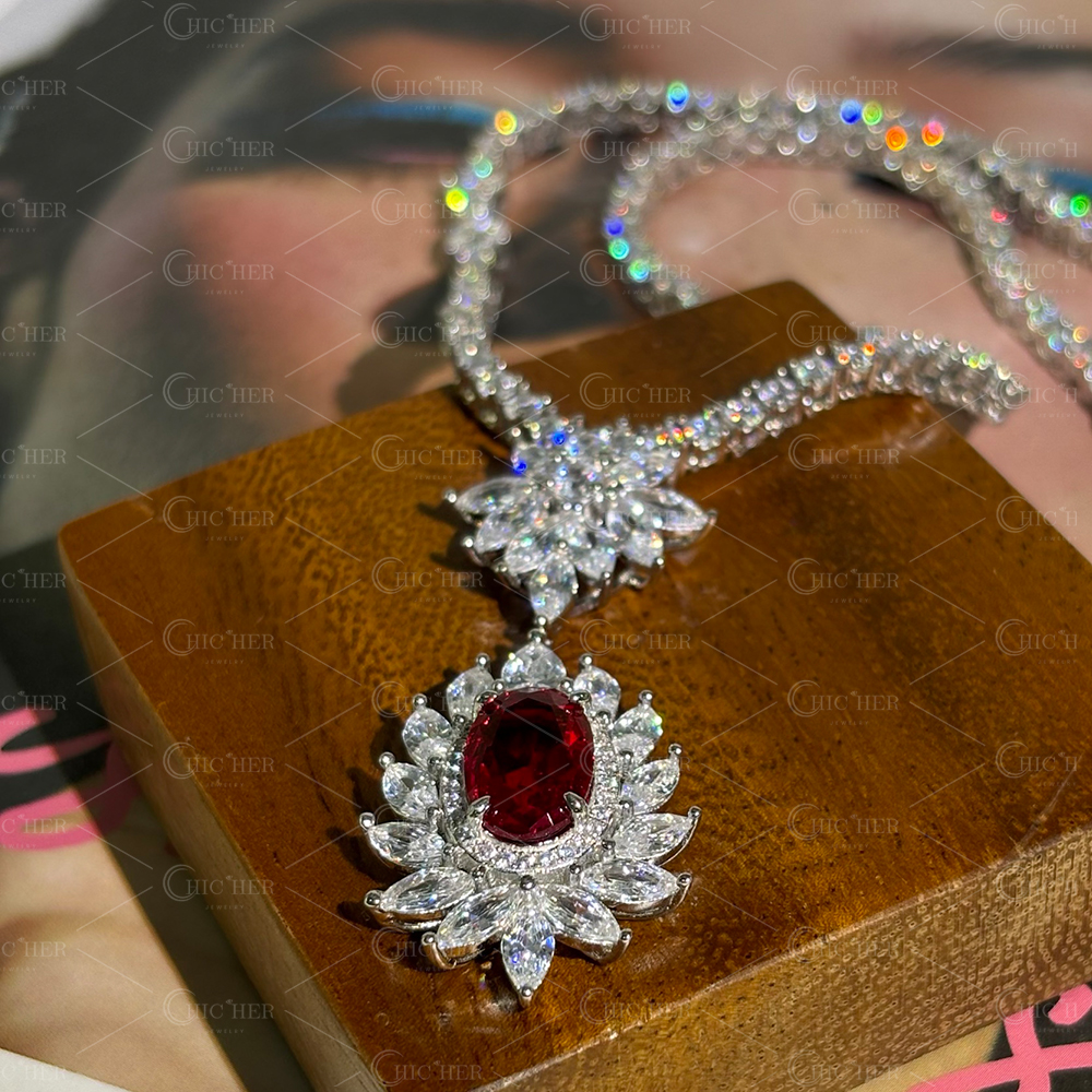 Oval Cut Ruby Sapphire Pendant Necklace