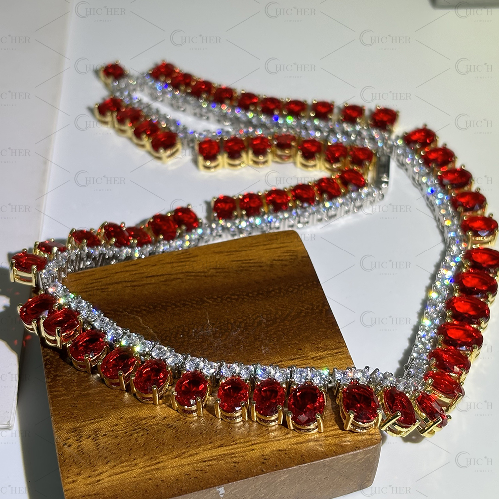 Oval Cut Ruby Sapphire Necklace