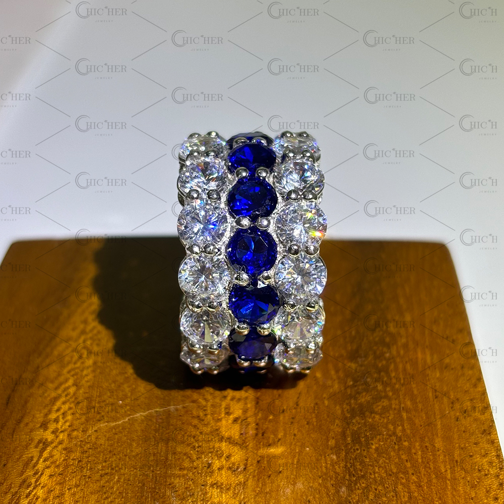 Two Style Round Cut Sapphire&Diamond Wedding Band