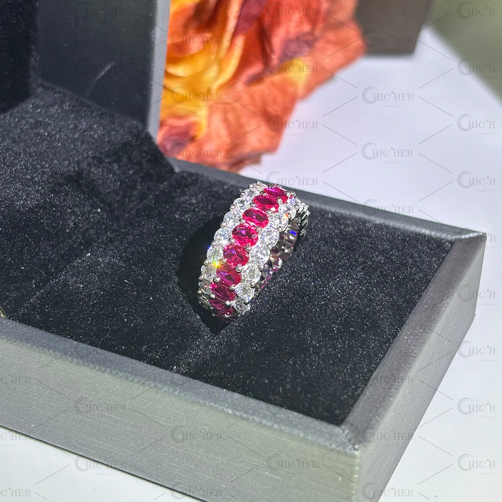 7.95ct Oval Cut Ruby Sapphire Eternity Ring