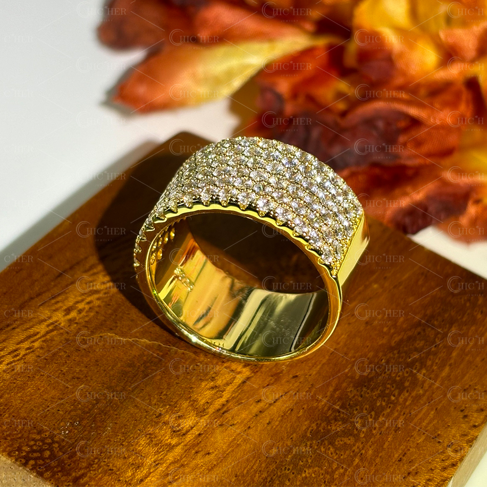 Pave Setting 3.8ct Round Cut White Sapphire Wedding Band For Men