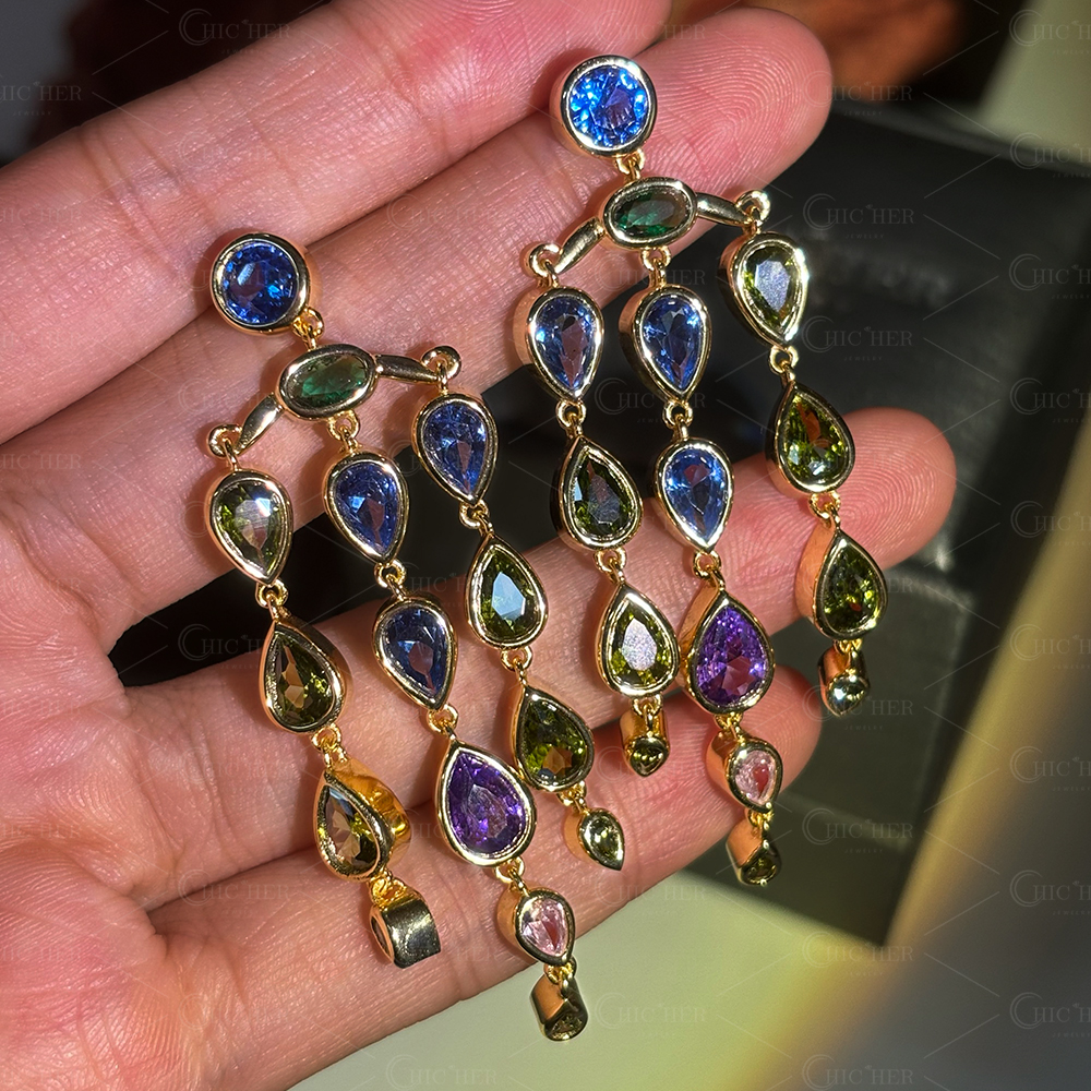 Lios Tassel Design Multi Color Gemstone Drop Earrings