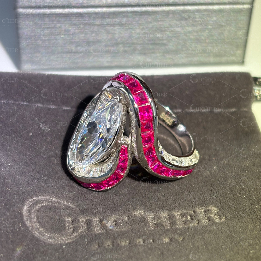 Invisible Setting 5ct Marquise Cut White Sapphire Swirling Ring