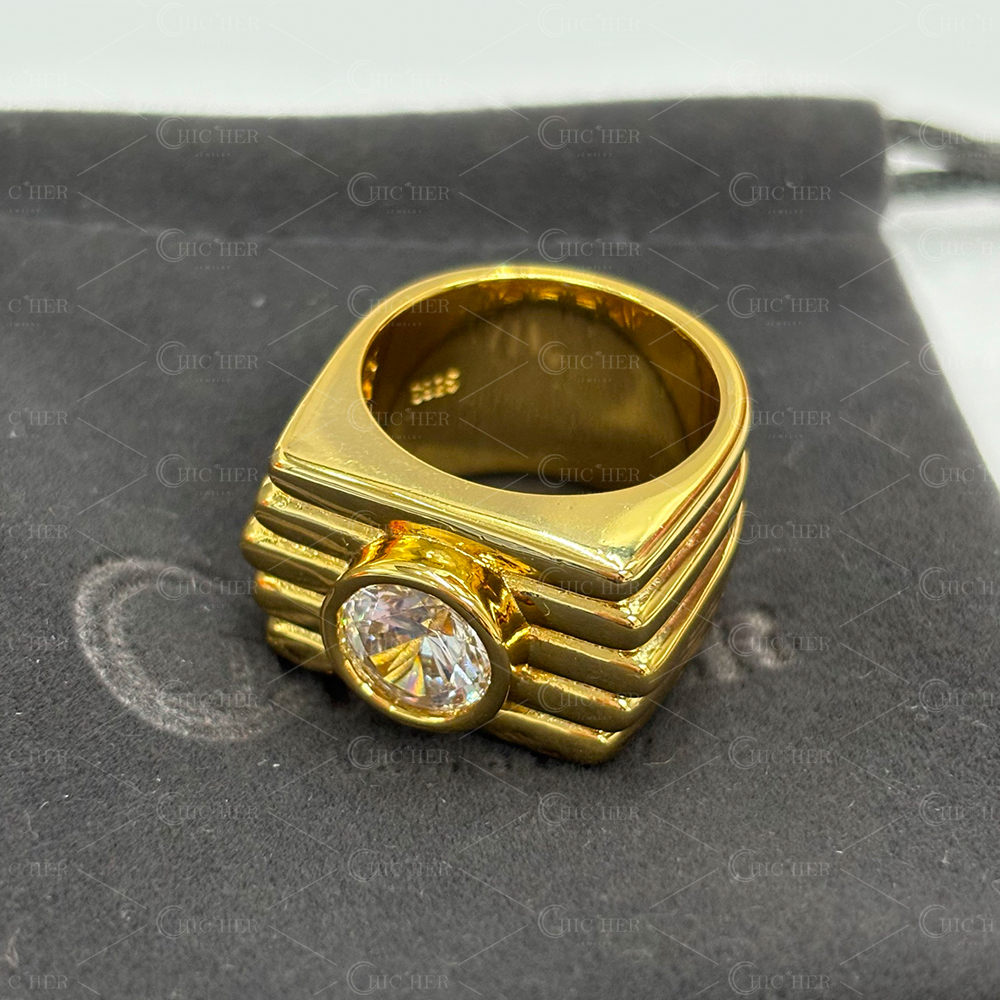 Vintage 3ct Round Cut White Sapphire Bezel Setting Ring