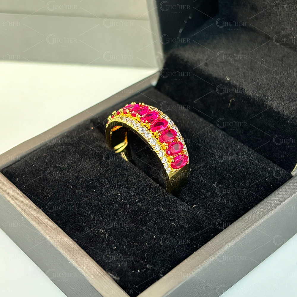 5ct Oval Cut Ruby Sapphire Half Eternity Ring